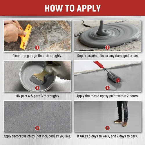 Miniatura 8 de Pintura para piso y pared, revestimiento epoxi a base de aceite impermeable, pintura satinada no mezclada, adecuada para garajes, concreto, paredes