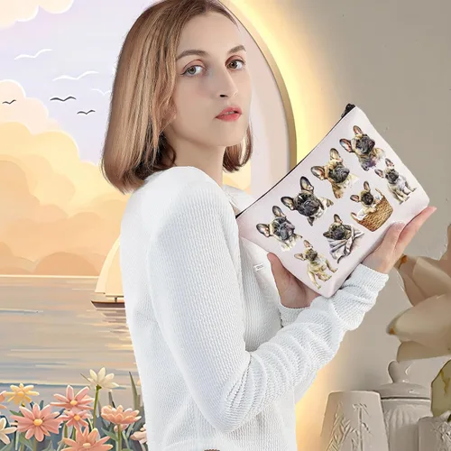 Miniatura 5 de LEVLO Bolsa de maquillaje cosmética Bulldog Francés Regalo Mamá Francés Bulldog Dueño Bolsa de viaje Bolsa de viaje Bulldog Merch, FRENCH BULLDOG