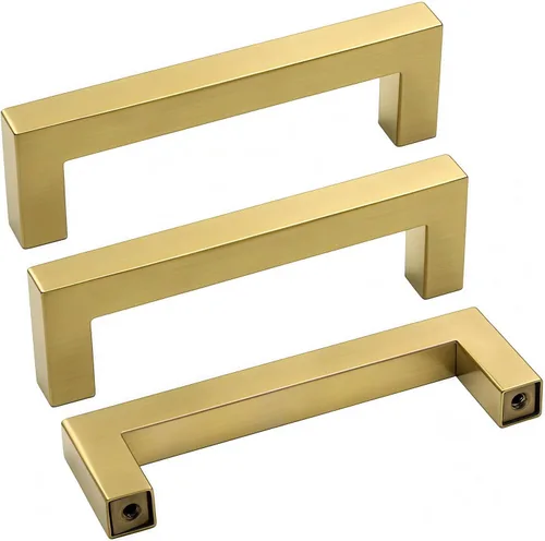 Miniatura 20 de Goldenwarm Paquete de 10 manijas cuadradas de bronce champán de 3 pulgadas (2.992 in) para armarios de cocina, armarios, aparadores y accesorios