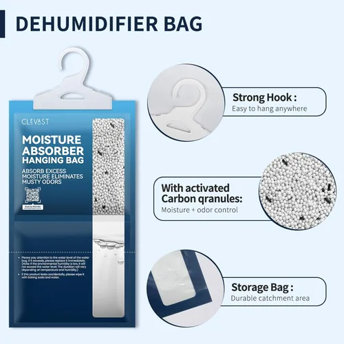 Miniatura 4 de CLEVAST Paquete de 10 bolsas de absorción de humedad, bolsas deshumidificadoras para armario, absorbentes de humedad colgantes sin perfume