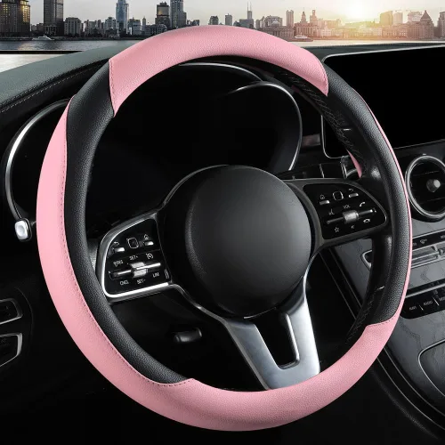 Miniatura 12 de Funda para volante de automóvil, de piel de microfibra, ajuste universal de 14.5 a 15 pulgadas, antideslizante, cómoda, transpirable, protector