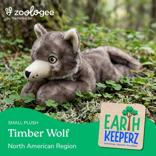 Miniatura 2 de The Petting Zoo Peluche de lobo de madera, regalos para niños, animales de vida silvestre Earth Keeperz, juguete de peluche de lobo de madera marrón
