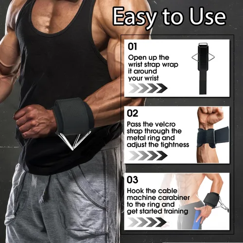 Miniatura 8 de Tobilleras ajustables para máquina de cable, correas acolchadas de neopreno, paquete de 4 cómodas correas de tobillo para muñeca, entrenamiento