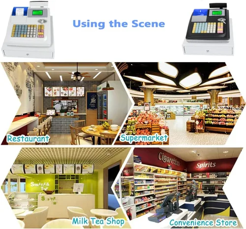 Miniatura 2 de Cash Registers - Teclado de 4 colores para pequeñas empresas/restaurantes, caja registradora electrónica con 8 luces LED digitales, papel de Blanco