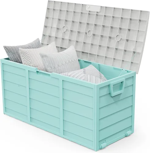Miniatura 13 de VINGLI Caja de almacenamiento al aire libre de 75 galones, contenedores de almacenamiento de plástico con cerradura con tapa, muebles para jardín