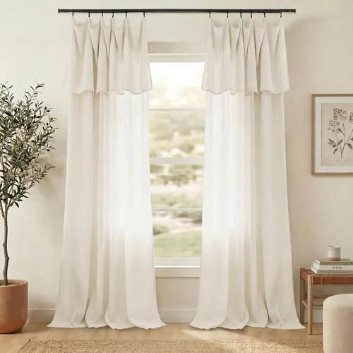 Cortinas de lino con volantes estilo granja, cortinas de gasa color crema para sala de estar y dormitorio, cortinas de estilo campestre francés de