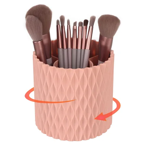 Miniatura 11 de Organizador de brochas de maquillaje, rotación de 360°, vaso de 5 ranuras para cosméticos, lápices labiales, bolígrafos, organizador de tocador