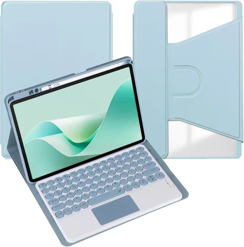 Miniatura 43 de Funda para tableta Samsung Galaxy Tab A8 de 10.5 pulgadas, teclado redondo inalámbrico desmontable Bluetooth, cubierta trasera transparente