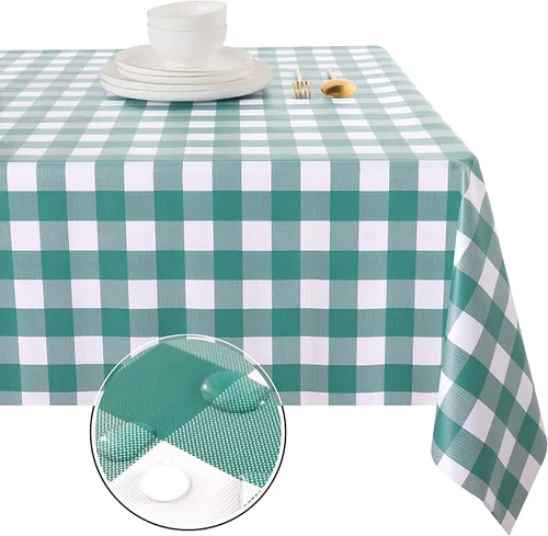 Miniatura 19 de Obstal Mantel 100% impermeable de PVC, mantel rectangular de vinilo a prueba de aceite y derrames, cubierta de mesa lavable para uso en exteriores e
