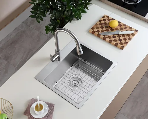 Miniatura 9 de Fregadero de cocina de 20 pulgadas cepillado de acero inoxidable 304 para fregadero de cocina con rejilla, montaje en la parte superior, 20 pulgadas