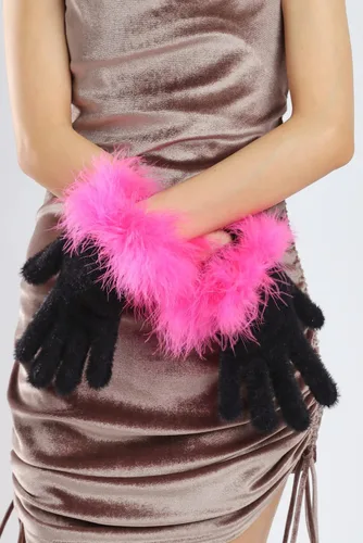 Miniatura 38 de Sahabowi Guantes de cuero para clima frío Manopla de lana cálida de invierno para mujeres