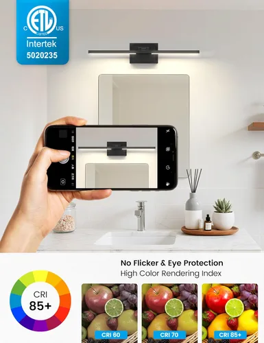 Miniatura 6 de NIORSUN Lámpara de baño moderna de 24 pulgadas, 24 W, 5CCT, regulable, luces LED negras sobre espejo, luces de tocador para baño, espejo de baño