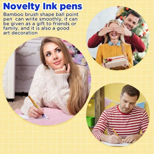Miniatura 5 de 20 pinceles de bambú con forma de pincel, bolígrafo retráctil, bolígrafos de tinta para actividades artísticas, escuela, papelería, fiestas