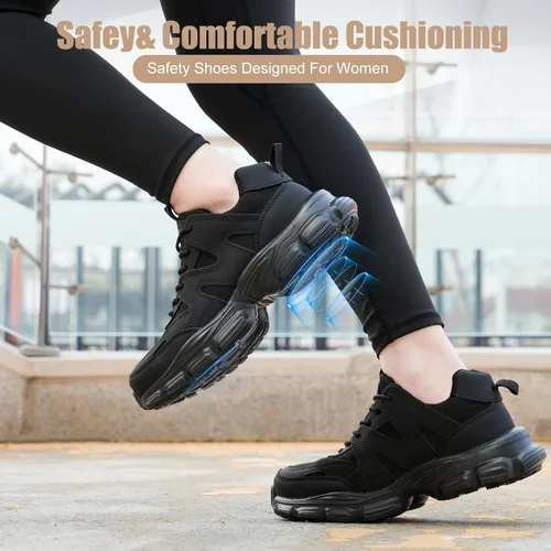 Miniatura 2 de Hogent - Zapatos de puntera de acero para mujer y hombre, anchos, antideslizantes, de trabajo, tenis de punta compuesta, indestructibles, cómodos