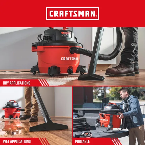 Miniatura 4 de CRAFTSMAN CMXEVBE17594 Aspiradora húmeda y seca de 12 galones, 6.0 HP de pico, aspiradora de taller portátil húmeda y seca con filtro, 3 bolsas