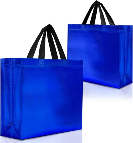 Miniatura 10 de Nush Nush Bolsas de regalo azules de tamaño mediano – Juego de 12 bolsas de regalo reutilizables azules brillantes con asas – Ideal para recuerdos