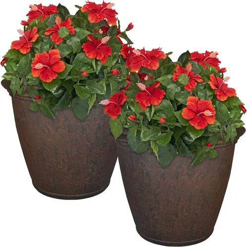 Sunnydaze Anjelica - Maceta grande de plástico para plantas, maceta grande de plástico de doble pared para exteriores con agujeros de drenaje Óxido