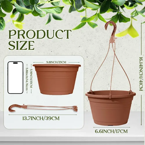 Miniatura 2 de 4 Piezas Macetas Colgantes para Plantas de Interior, 10" Macetas Grandes de Plástico Colgantes con Bandejas de Drenaje y Soporte de Cadena