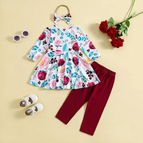 Miniatura 3 de Conjunto de ropa floral con volantes y pantalones para niñas pequeñas