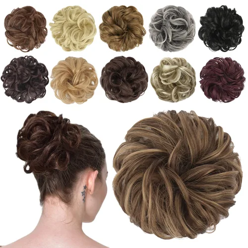 Miniatura 39 de FESHFEN Pieza de Cabello de Moño Desordenado - Extensiones Elásticas Onduladas Rizadas de Moño Scrunchies Sintético Chignon Postizos para Mujeres