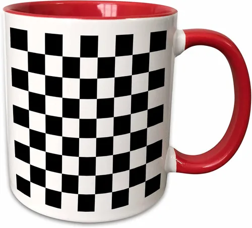 Miniatura 9 de 3dRose Patrón de cuadros en blanco y negro: tablero de ajedrez a cuadros cuadros o bandera de carreras de coches de carreras de 11 oz taza negra