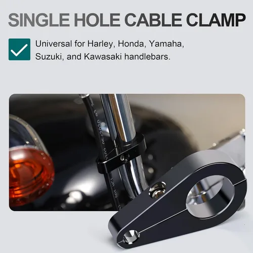 Miniatura 2 de MoKitDora Abrazadera de 1" para Manillar o Bastidor, Cable de Acelerador y Embrague, Clip para Línea de Freno, para Harley, Negro
