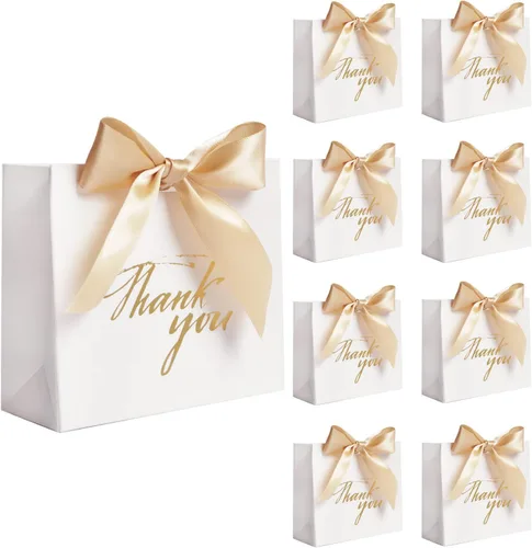 Miniatura 12 de DECHISY Paquete de 24 bolsas pequeñas de regalo de agradecimiento, bolsas de regalo de fiesta, cajas con lazo dorado, bolsas de regalo de papel Negro