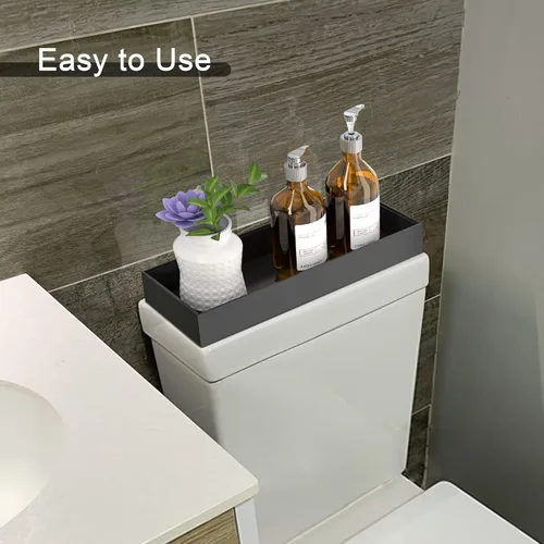 Miniatura 5 de Bandeja para Tanque de Inodoro para Decoración Moderna de Baño Negro, Juego de 2 Organizadores para la Parte Superior del Tanque del Inodoro, Caja
