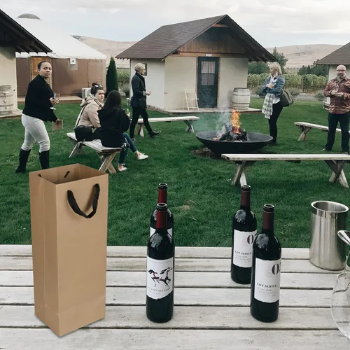 Miniatura 7 de Aimyoo Bolsas de regalo para botella de vino marrón a granel, paquete de 10 bolsas de regalo de papel kraft con asas de 4 x 4 x 14 pulgadas