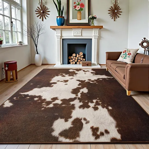 Miniatura 9 de Foxmas Alfombras de 1,22 x 1,83 m para sala de estar, alfombra con estampado de vaca lavable a máquina, alfombra de pelo bajo antideslizante