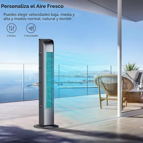 Miniatura 4 de Uthfy Ventilador de torre oscilante para dormitorio, ventilador de pie portátil con control remoto, 3 modos, 3 velocidades, temporizador de 7.5