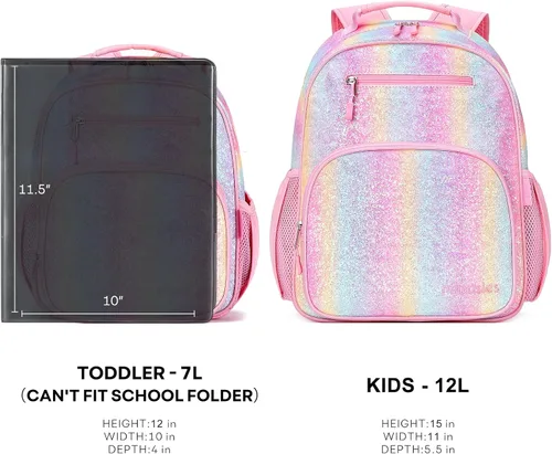 Miniatura 5 de mibasies Mochila para niñas y niños, ideal para niños y niñas, mochila para preescolar jardín de infantes y primaria, Glitter Rainbow, Niños-15"H