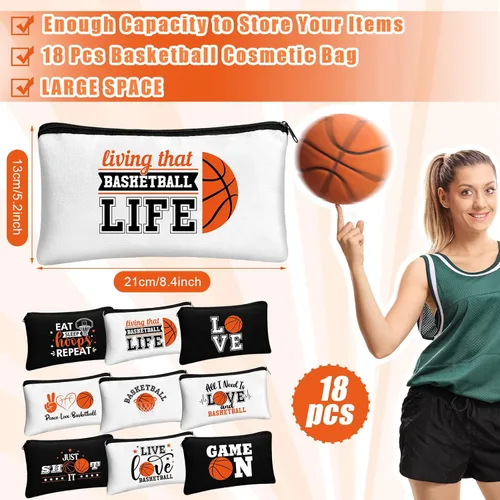 Miniatura 2 de Moukeren 18 piezas de regalos de baloncesto para mujeres y niñas, bolsa de maquillaje de baloncesto, accesorios divertidos, bolsas de viaje