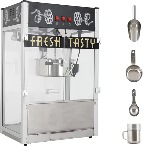Miniatura 6 de Máquina comercial de palomitas de maíz de 12 onzas, máquina de palomitas de maíz de acero inoxidable con vidrio templado y plataforma de Rojo