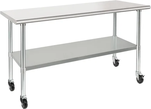 Miniatura 20 de HARDURA Mesa comercial de acero inoxidable para preparación y trabajo con ruedas, mesa de metal resistente con ruedas, NSF 430, 14 x 30 pulgadas