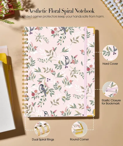 Miniatura 2 de Diario en Espiral Lindo para Mujeres, Cuaderno de 200 Páginas con Líneas 8.5” x 11”, A4 de Gran Tamaño con Tapa Dura en Espiral con Papel Grueso