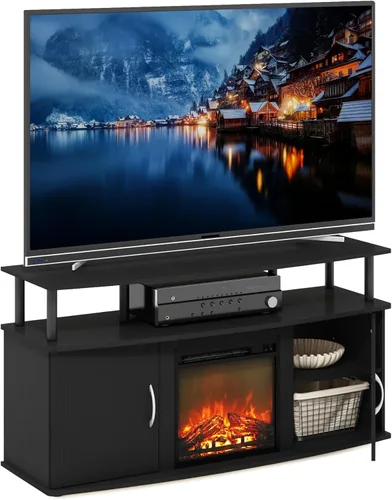 Miniatura 10 de Furinno Soporte clásico de TV de 70 pulgadas con chimenea, roble francés gris gris roble francés