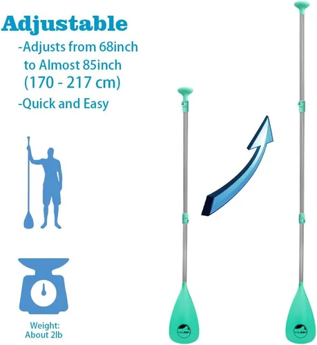 Miniatura 2 de YVLEEN SUP Paddle Board Paddle,Stand Up Paddleboard Paddles Paletas de aluminio ajustable 4 piezas flotante Kayak Paddle,Paleta convertible Turquesa