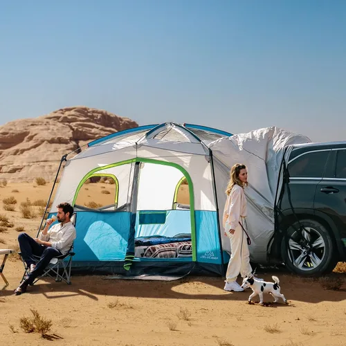 Miniatura 8 de JELUCAMP Tiendas de campaña SUV para acampar impermeables para 6 personas, tienda de campaña familiar para coche con accesorio para puerta trasera