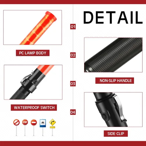 Miniatura 3 de Varita de tráfico de señal de 21 pulgadas, varita de control de tráfico de seguridad, bastón iluminado, bastón de tráfico LED multifunción con 2