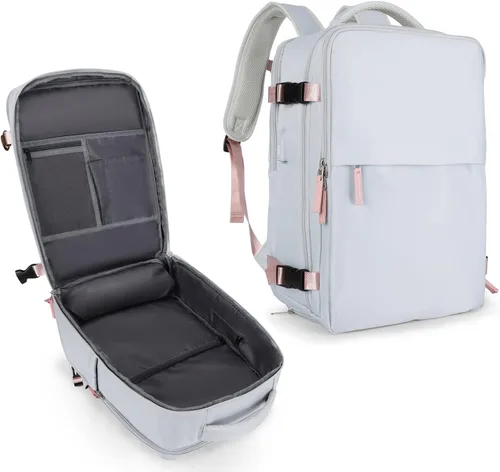 coowoz Mochila de viaje para mujeres y hombres, aprobada por aerolíneas, mochila de mano grande, mochila de senderismo impermeable, mochila b-Gris