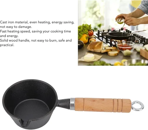 Miniatura 7 de Mini sartén antiadherente, mini sartén de hierro fundido, mango de madera maciza, mini sartén presazonada para cocinar en interiores y exteriores
