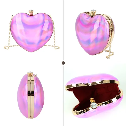 Miniatura 5 de Goclothod Bolso de mano de cuero con forma de corazón con purpurina para mujer