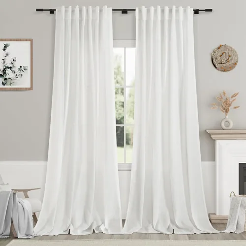Cortinas extralargas de color blanco hueso de 105 pulgadas de largo, juego de 2 paneles para dormitorio, cortinas opacas con pestaña trasera, Blanco