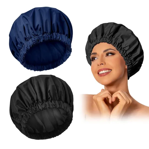 Miniatura 34 de Gorro de ducha reutilizable para mujer, grande, impermeable, lavable, banda elástica, accesorios de baño, sombrero para cabello largo, trenzas Beige