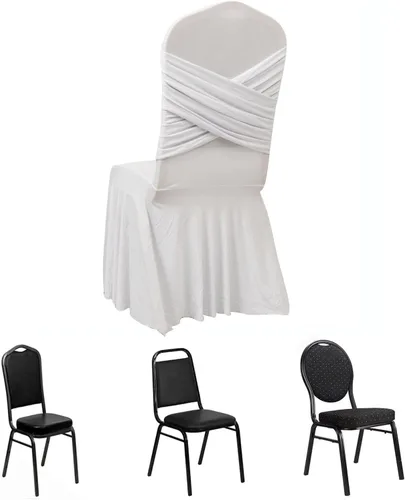 Miniatura 38 de Efavormart 1 juego de fundas para sillas de banquete con volantes y falda plisada de spandex blanco, fundas elásticas lavables con bolsillos