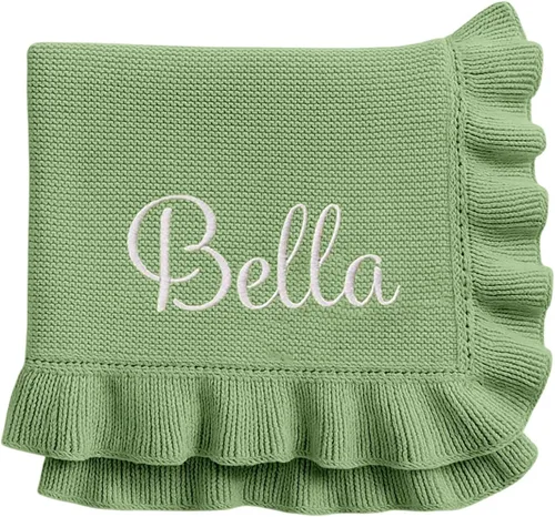 Miniatura 3 de Nonnie Manta Personalizada para Bebé con Nombre - Manta Bordada y Ruffle Personalizada para Recién Nacido, 30x40 pulgadas, Regalo Personalizado