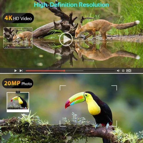 Miniatura 2 de Cámara de rastro de doble lente con visión nocturna Starlight 4K 20MP Wildlife Game Camera con 0.2s activado por movimiento IP66 impermeable cámara