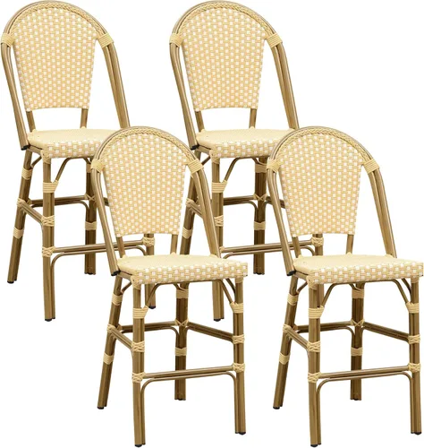 Miniatura 27 de PURPLE LEAF - Juego de 2 taburetes de bar franceses con acabado de bambú impreso, taburetes de bar de ratán para patio con respaldo, sillas de bar