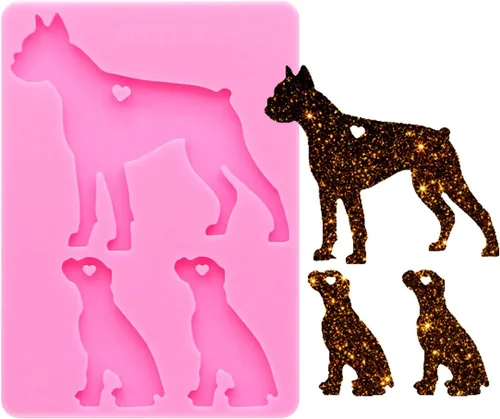 Angel Wings Molde brillante brillante para familia de perros, moldes de silicona para papá/mamá/bebé, moldes de resina epoxi, llavero personalizado,